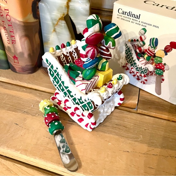 Cardinal Hand Painted Resin Stainless Steel 4pc Spreader Set & Base Christmas 🎄 - Picture 4 of 9